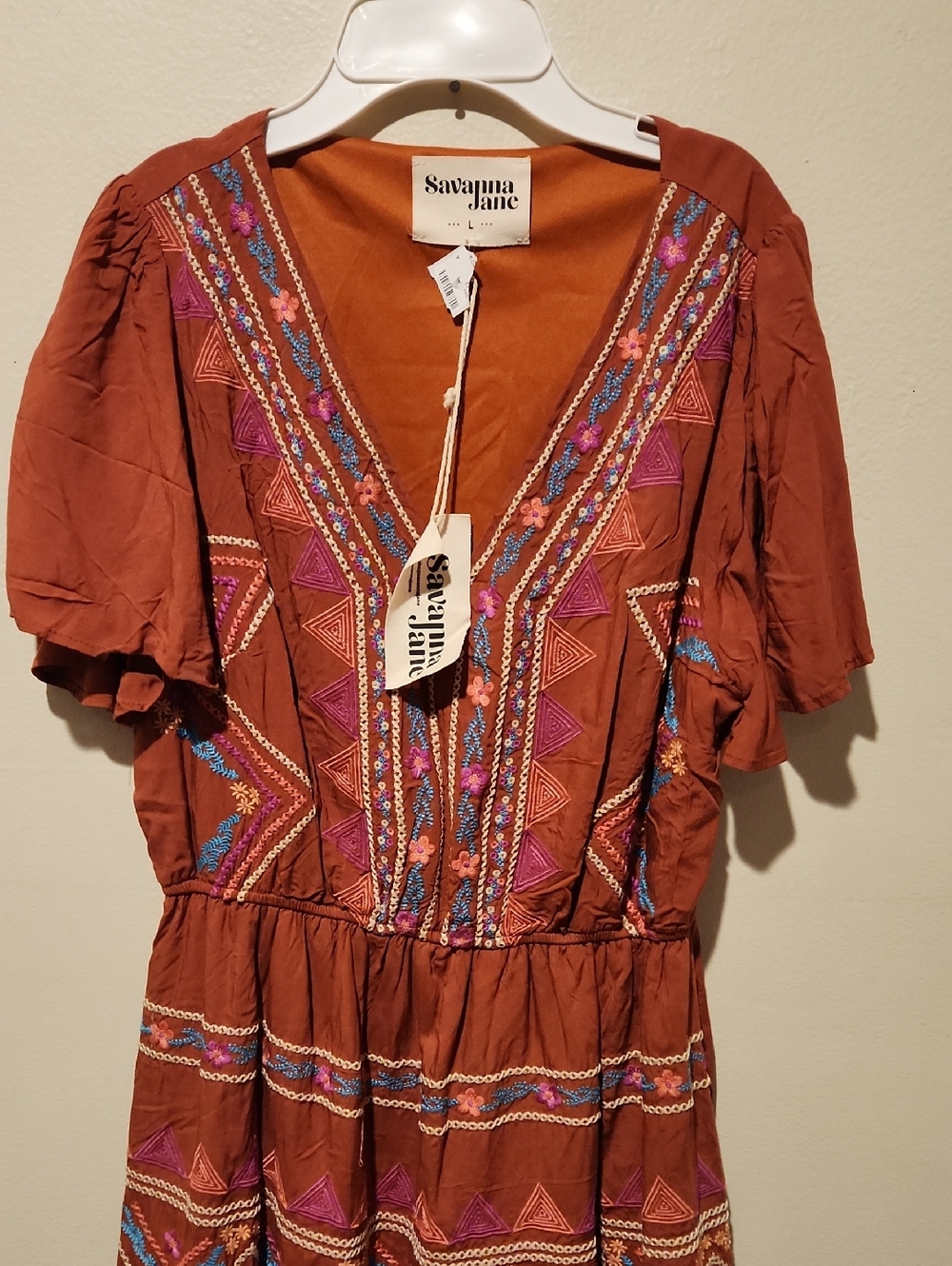 ❤️ NWT! SAVANNA JANE DESERT ESCAPE EMBROIDERED BOHO DRESS, LARGE - Picture 5 of 11
